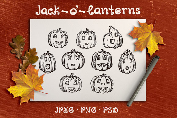 Download 9 Hand-sketched Jack-o-lanterns - Premium Bundle